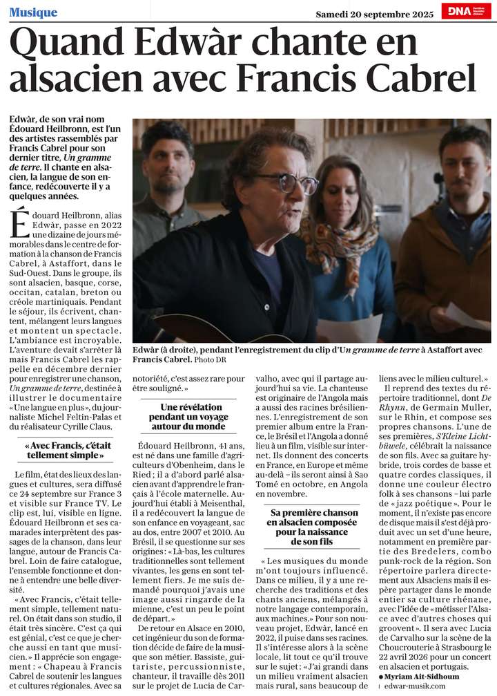 DNA Sept 25 - 'Un gramme de terre' avec Francis Cabrel